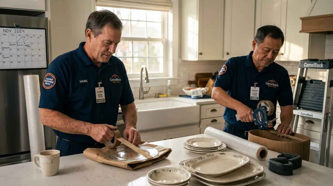 Professional crew packing kitchen dishware in Covington, KY